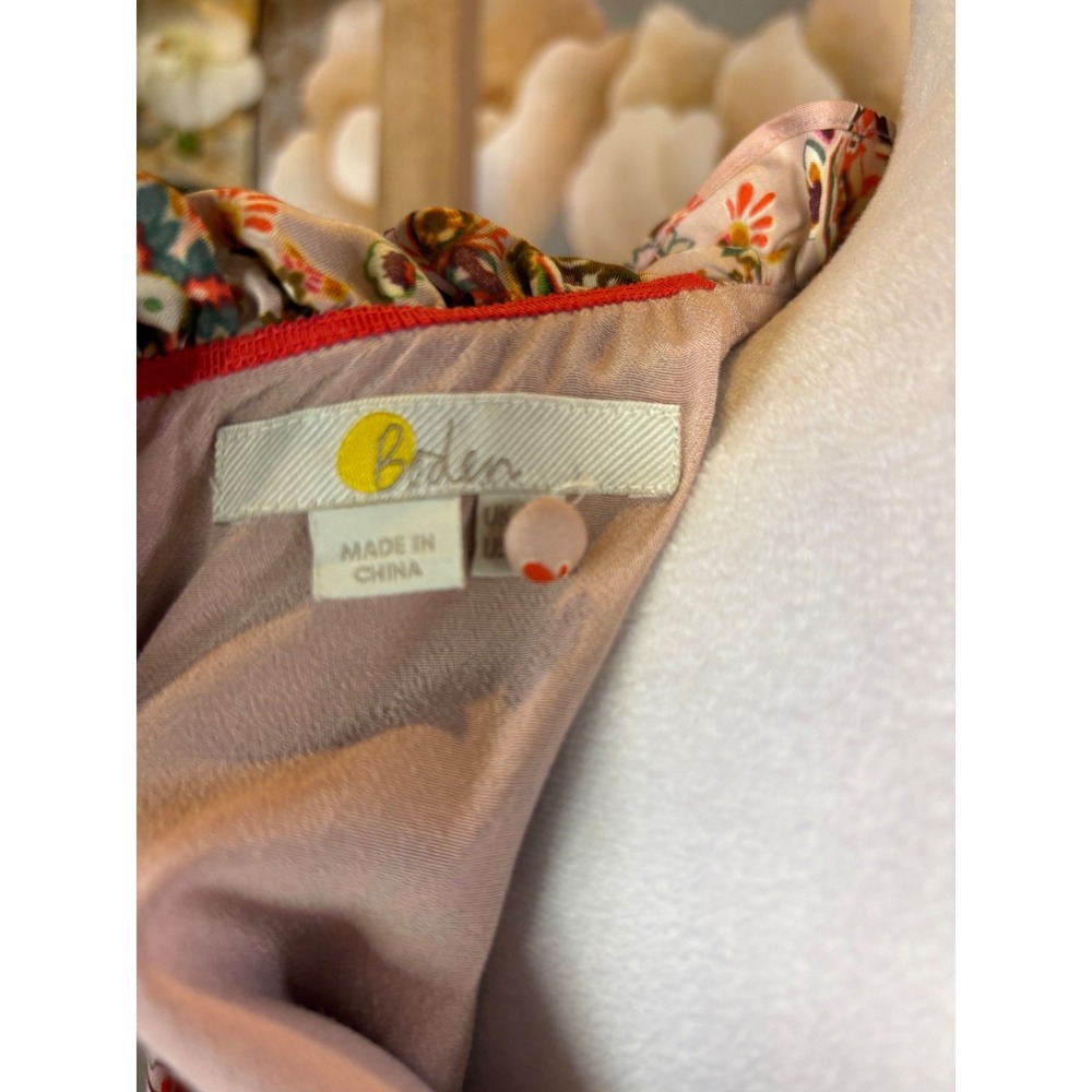 Boden Silk Blend Tapestry Print Ruffle Neck Maxi Dress Pink Multi Size 6 - Picture 5 of 16